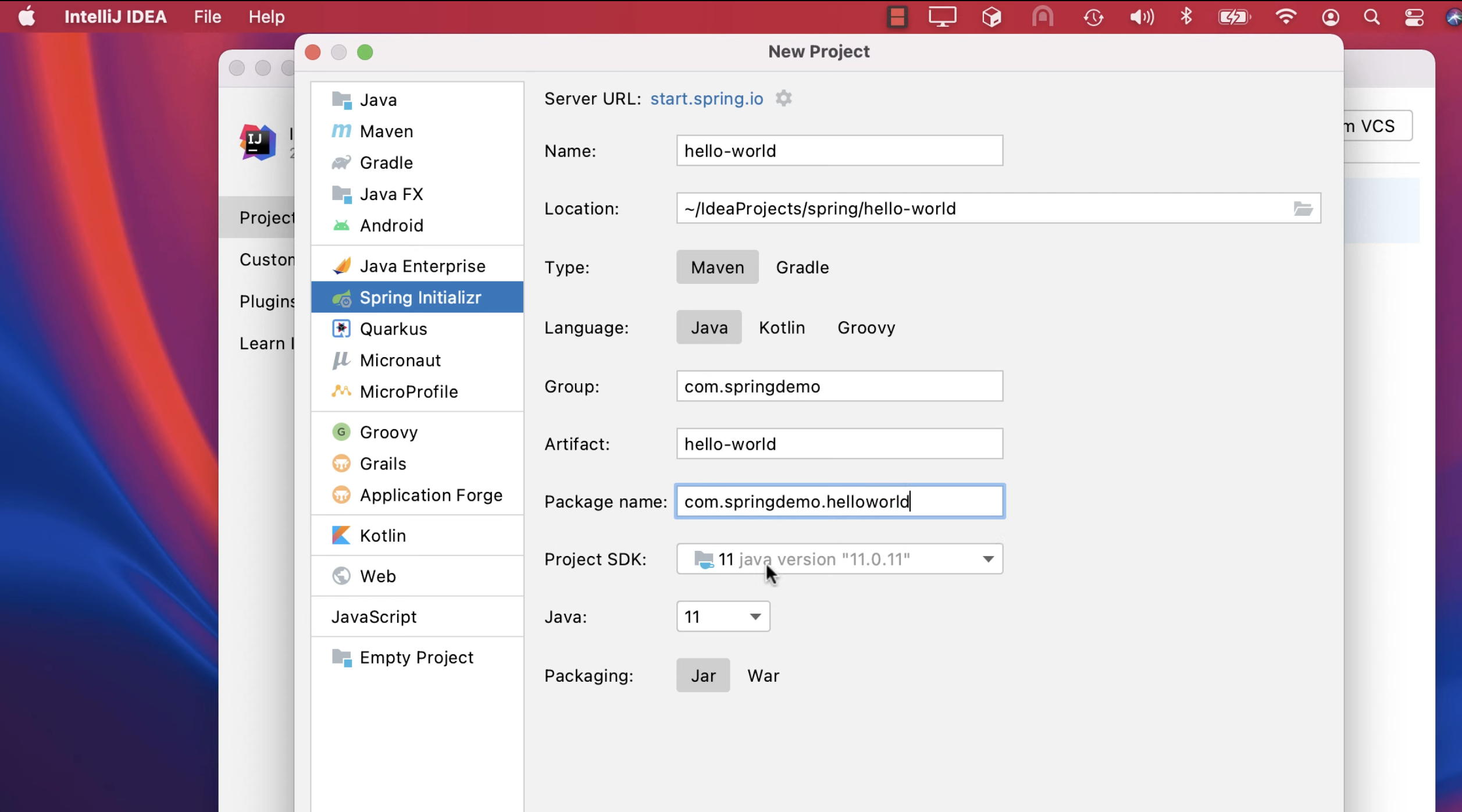 Spring init in IntelliJ